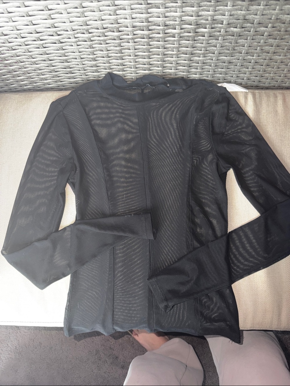 Black Sheer Mesh Long Sleeve Top